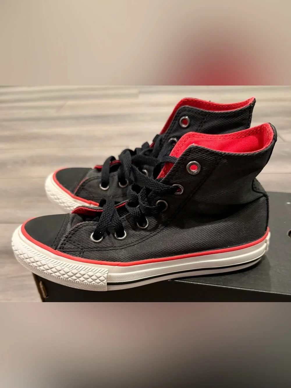Kids Converse High-Top Sneakers - Black with Red Trim